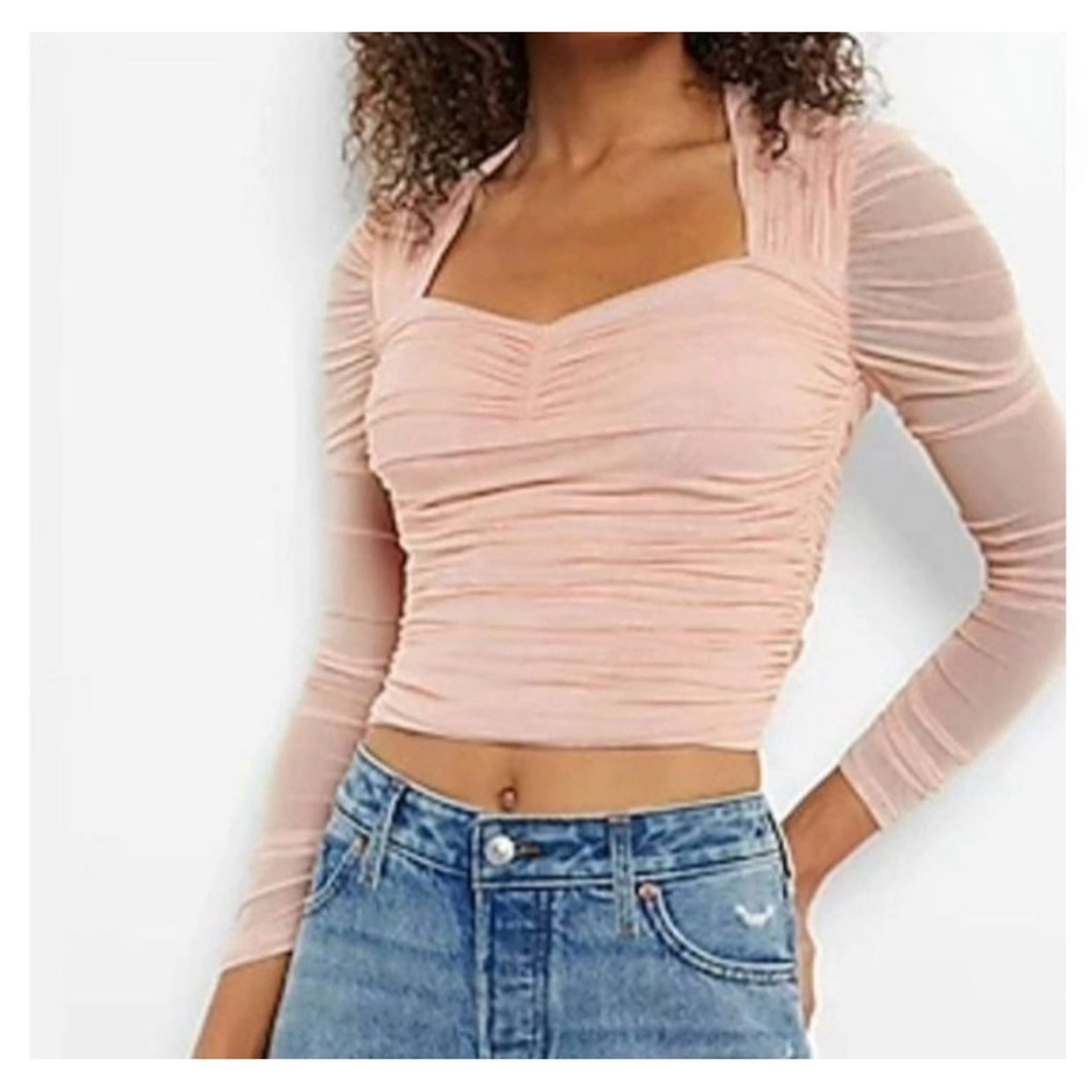 Express Body Contour Mesh Ruched Top